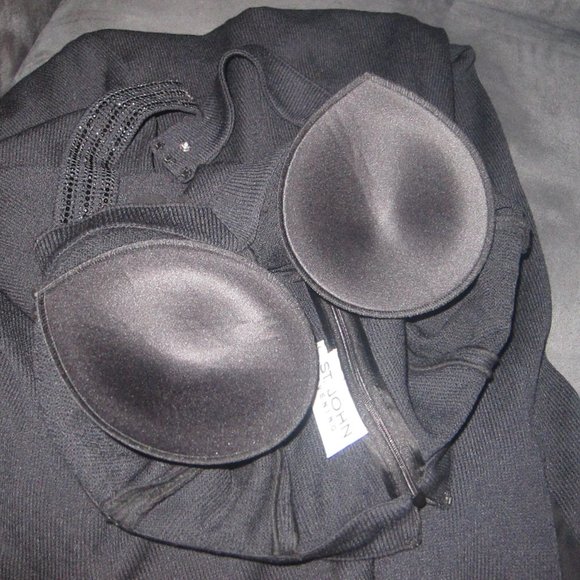 St John Evening Embellished Knit & Silk Long Black Pencil Flowy Bottom Dress 4 - Picture 8 of 10